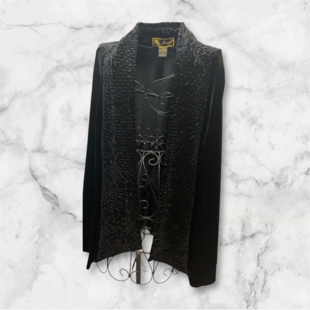 Beautiful Mirasol Open Front Crushed Velvet Stretch Black size S. (b7
